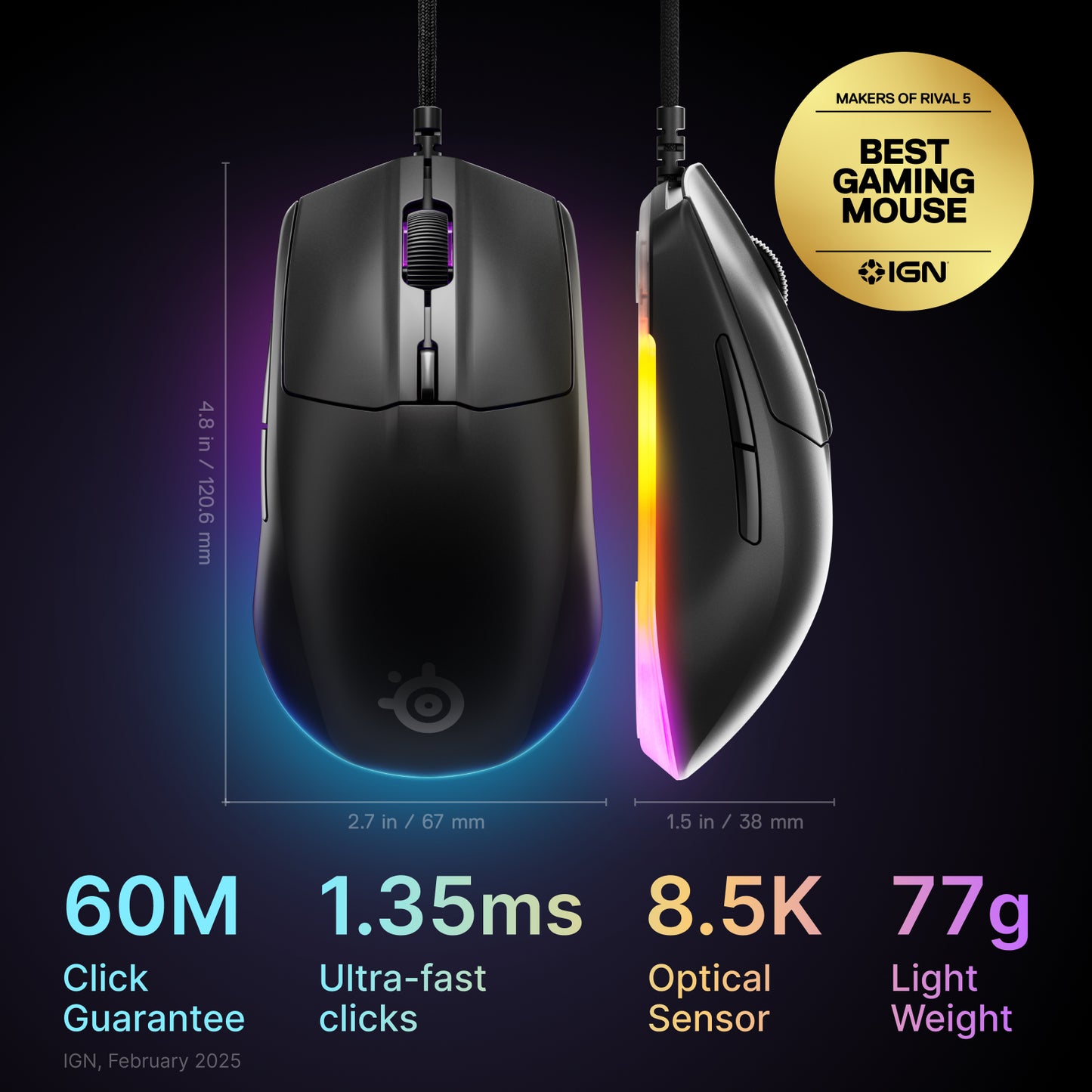 Steelseries Rival 3 Gen 2 - Gaming Mus (Black)