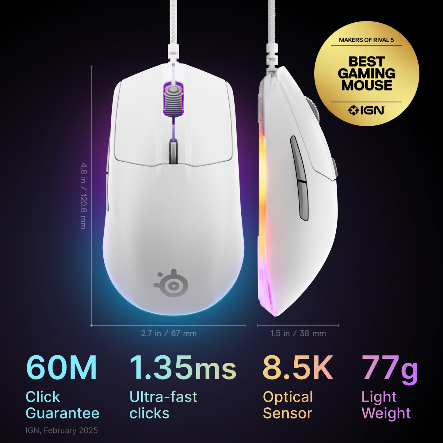 Steelseries Rival 3 Gen 2 - Gaming Mus (White)