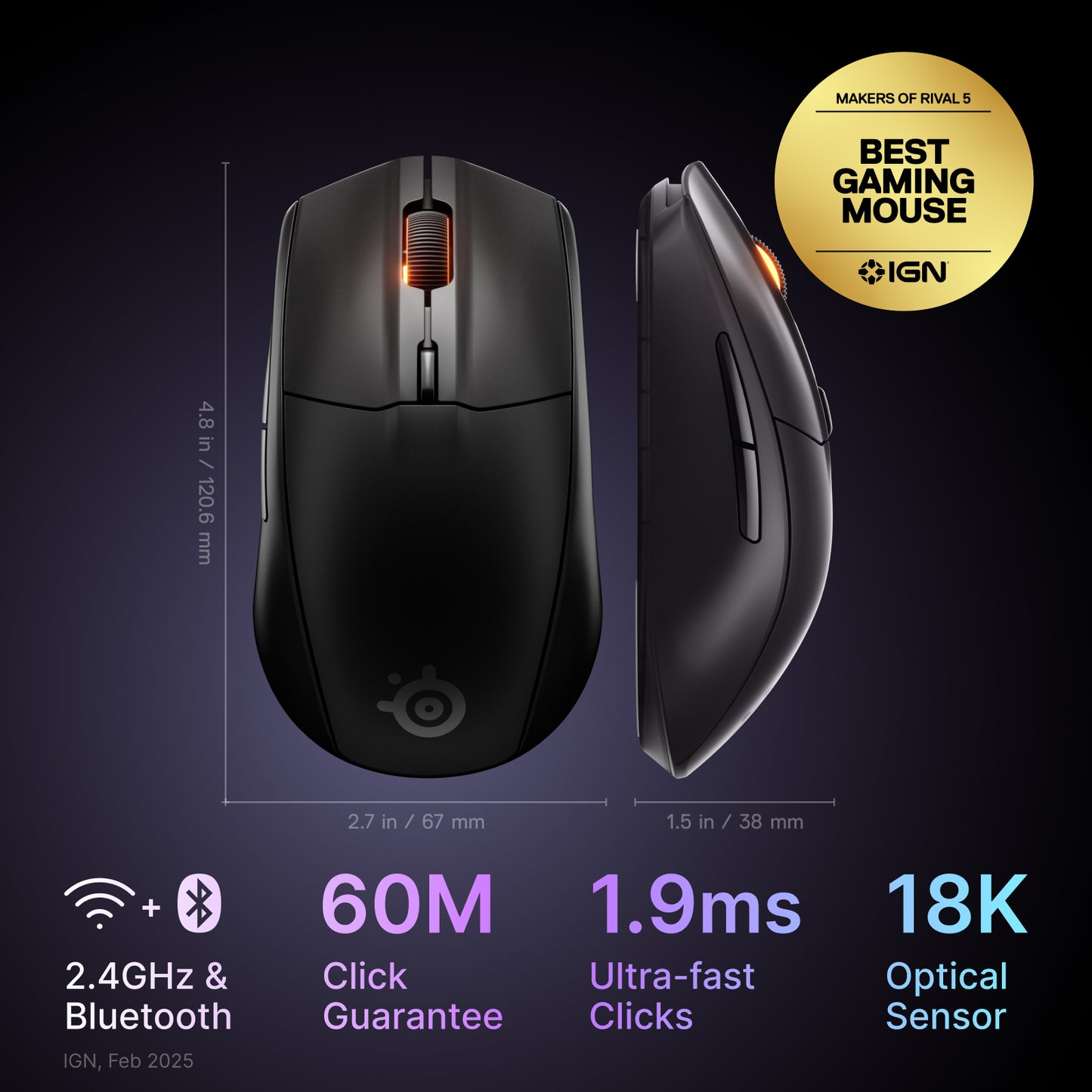 Steelseries Rival 3 Gen 2 - Trådløs Gaming Mus (Black)